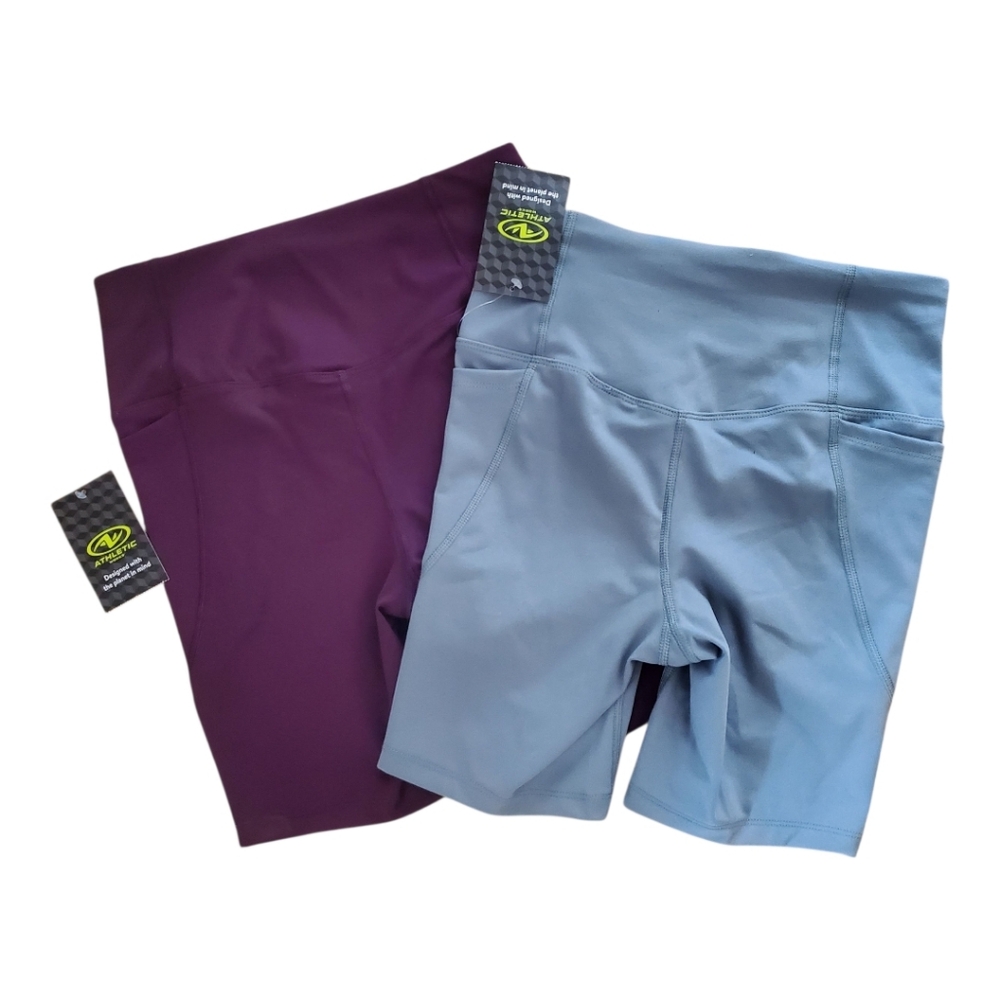 Athletic Works Women's XS (0-2) High Rise Bike Shorts PLUM & LAPIS‎ Gym Training